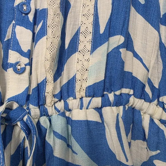 Womens Floral Print Maxi Dress Blue White Long Dress Size Small    Ruffled Beach - Picture 9 of 12